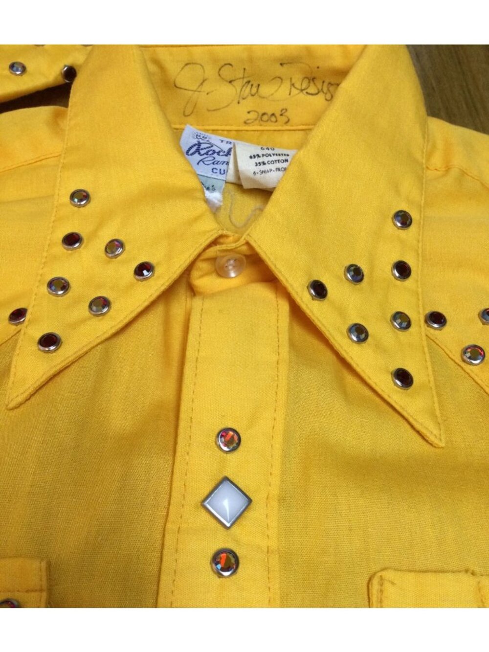 Vintage Rockmount Ranch Wear Yellow Studded Western Shirt Diamond Pearl Snap 15